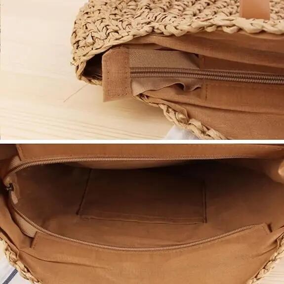 Bolsa de ombro em palha de rattan entrançada à mão, bolsa a tiracolo de verão 5/7