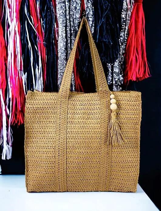 Bolso de hombro tejido a mano con paja ratán cartera Bandolera Crossbody 3/7