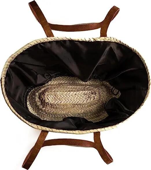 Cesta bolso bandolero de playa, capazo de palma con asas largas 3/6