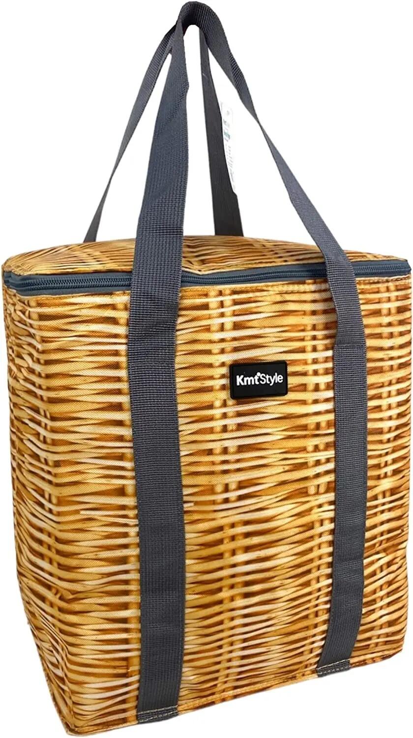 Bolsa térmica isolada, cooler para campismo, refrigerador térmico, rattan 2/6