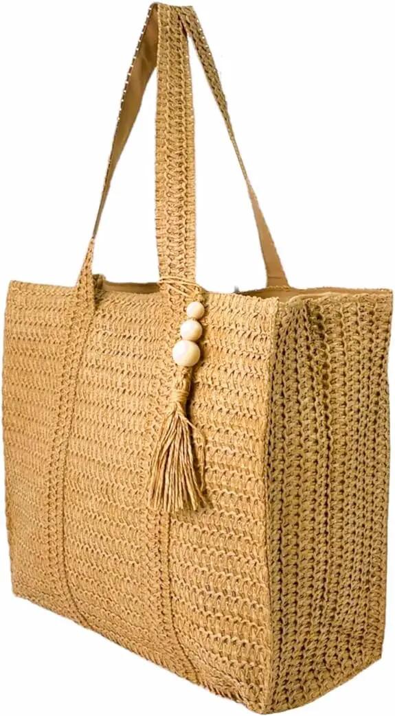 Bolso de hombro tejido a mano con paja ratán cartera Bandolera Crossbody 2/7