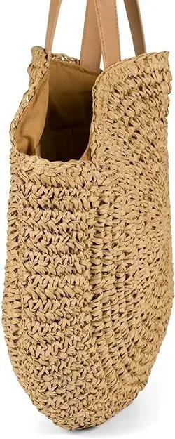 Bolsa de ombro em palha de rattan entrançada à mão, bolsa a tiracolo de verão 3/7