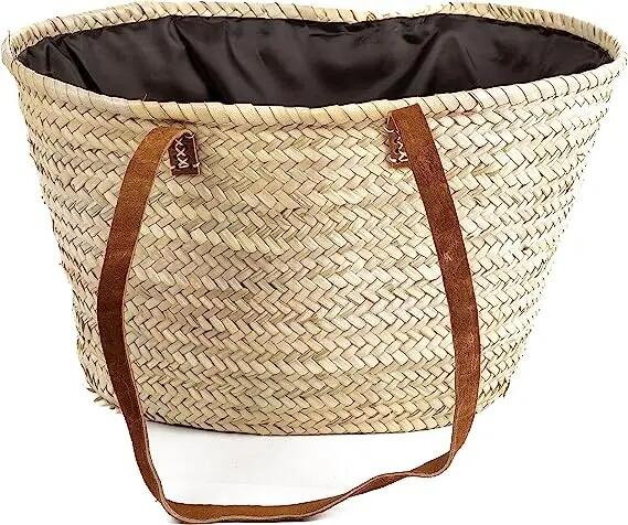 Cesta bolso bandolero de playa, capazo de palma con asas largas 2/6