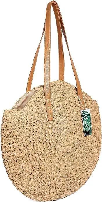 Bolsa de ombro em palha de rattan entrançada à mão, bolsa a tiracolo de verão 2/7
