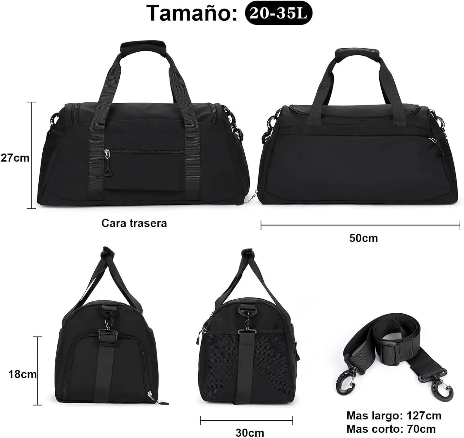 Mala com compartimento para calçado, 35L, leve e impermeável (preta) 4/6