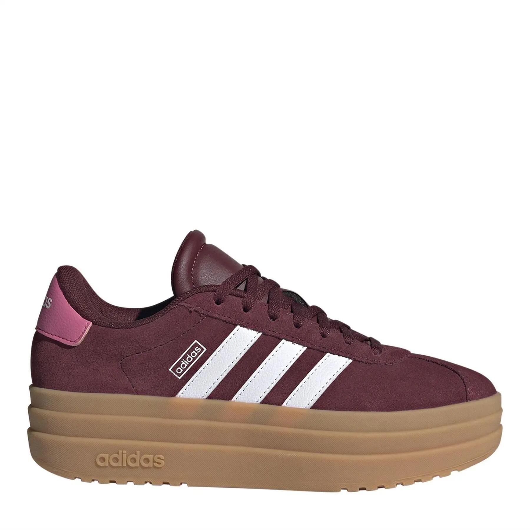 Adidas Girls Court Bold 3 Stripes Leather Platform Trainers