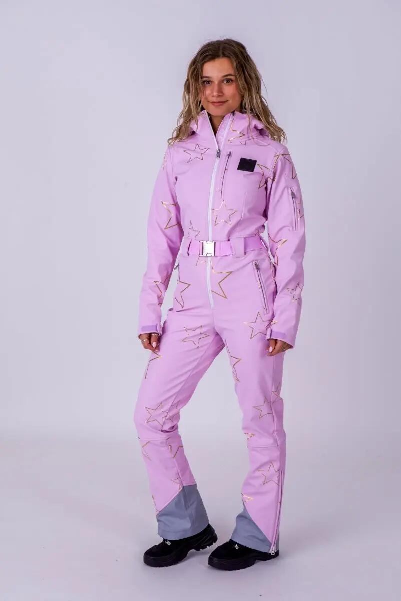 Costum de schi șic - Roz cu stele aurii 2/6