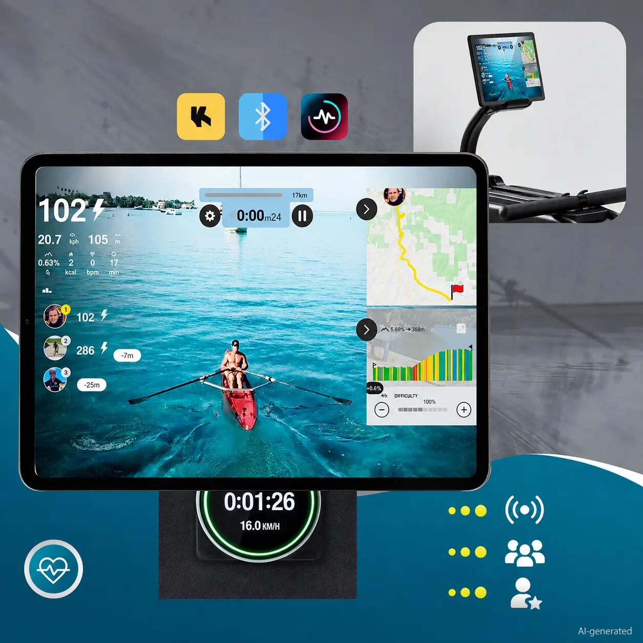 Rameur avec résistance à l'eau + magnétique - Bluetooth WP 2000 4/7