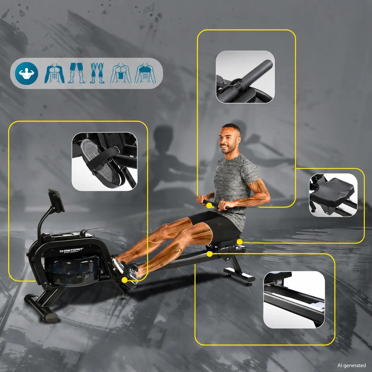 Rameur avec résistance à l'eau + magnétique - Bluetooth WP 2000 2/7