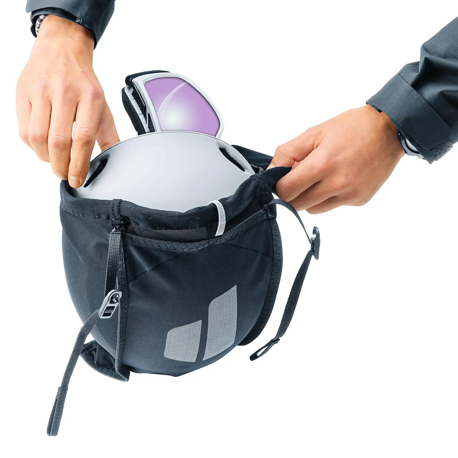 borsa per casco - sci, alpinismo - removibile - mesh resistente - nero 2/4