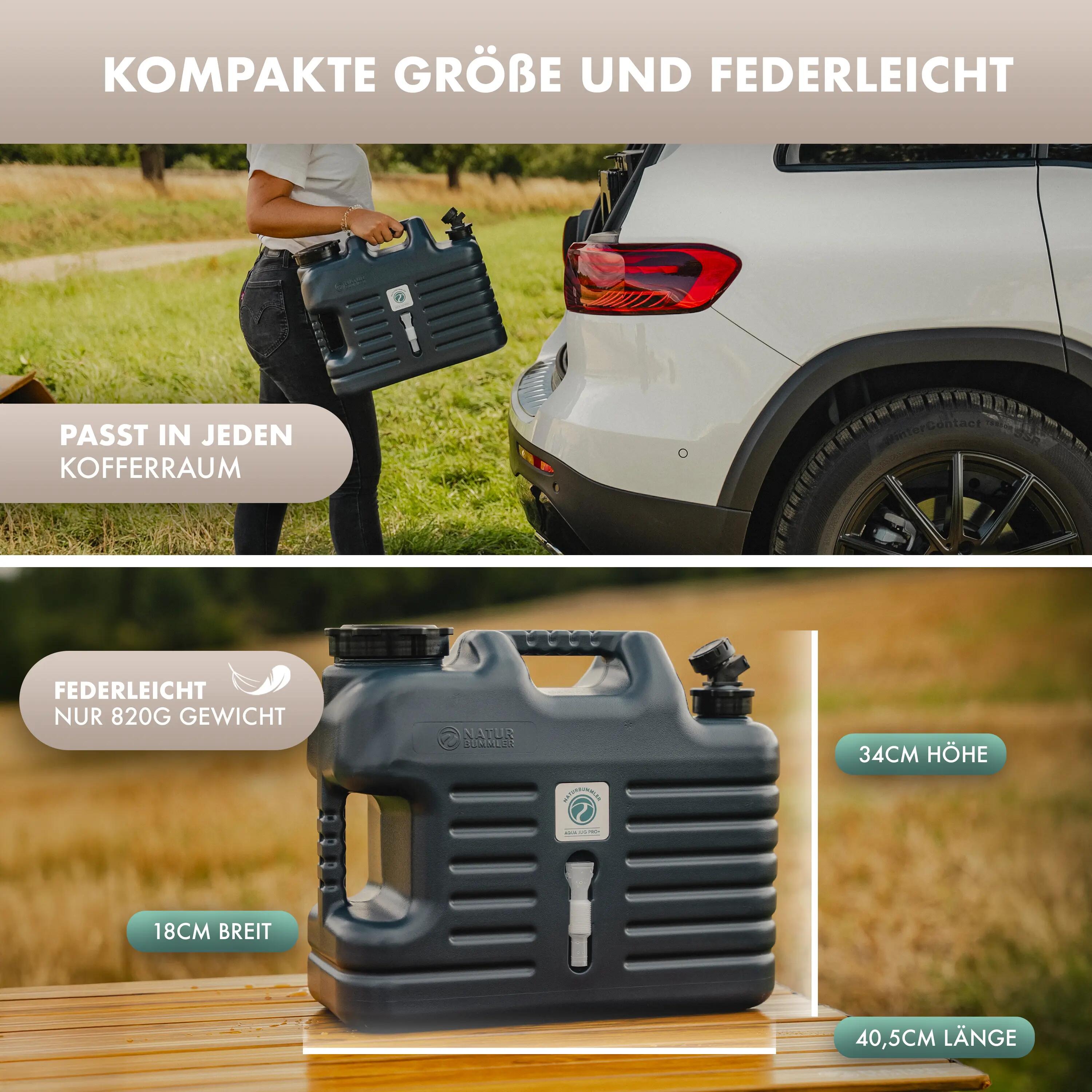Camping Wasserkanister 18 L mit Hahn Druckablass Schlauch BPA-frei Aqua Jug Pro+ 2/5