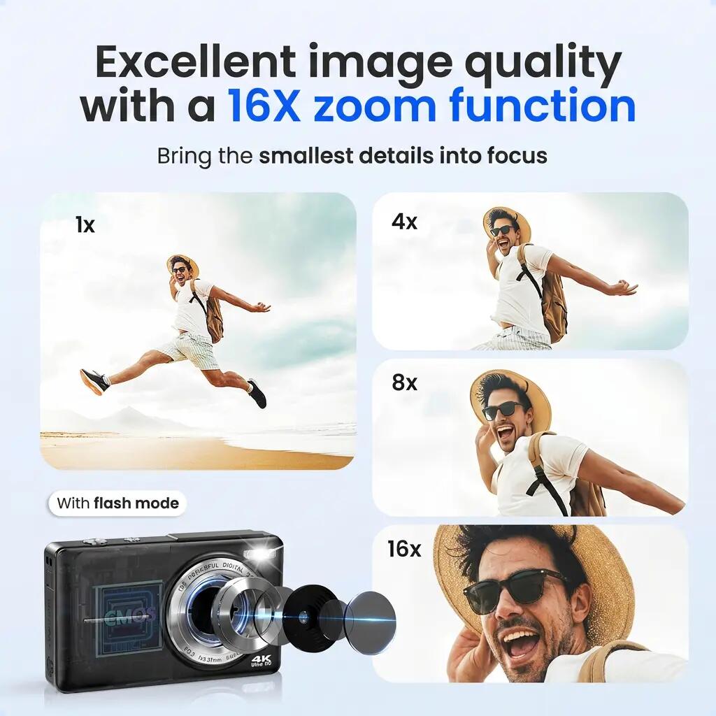 Digitalkamera 4K 64 MP Dual-Kamera 16x Zoom 64 GB schwarz 5/14