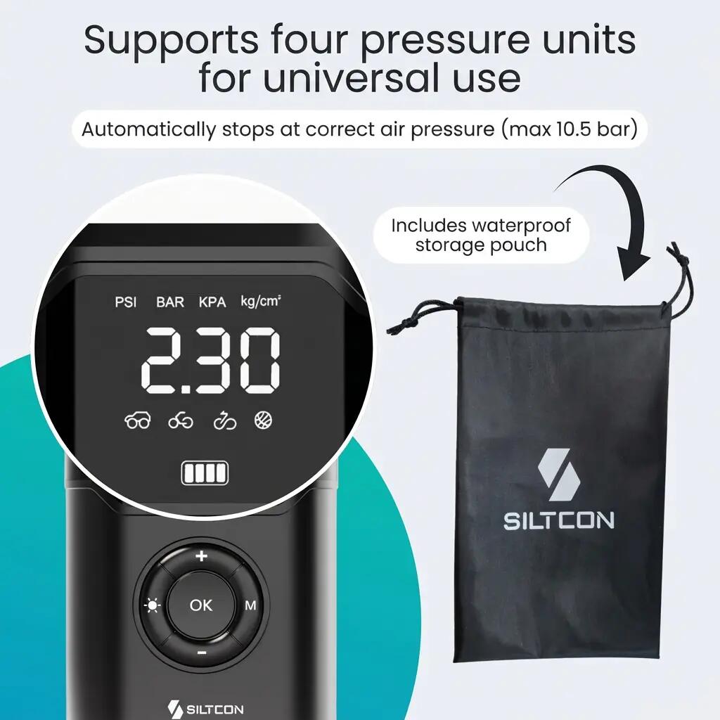 Gonfleur électrique 10,5 bar 30 l/min batterie externe 8000 mAh 6/15