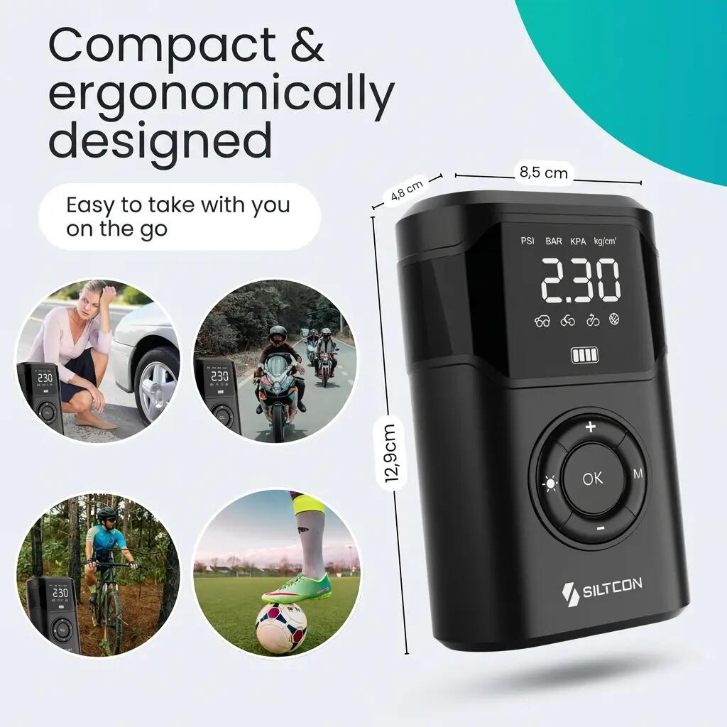 Gonfleur électrique 10,5 bar 30 l/min batterie externe 8000 mAh 4/15