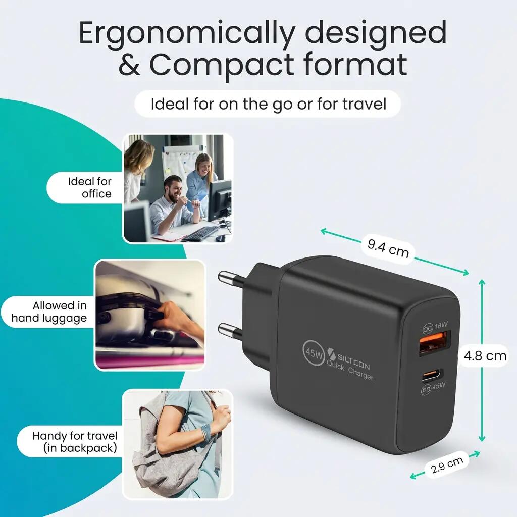 Snellader 45W – USB-C, USB-A 18W en 2m Kabel 4/11