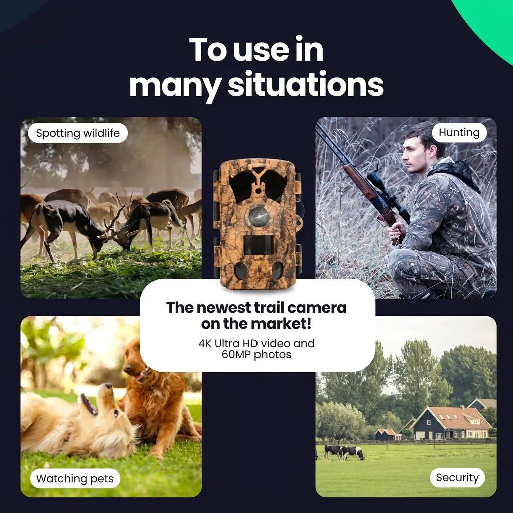 Caméra de chasse 4K 60 MP vision nocturne carte SD 64 Go 4/15