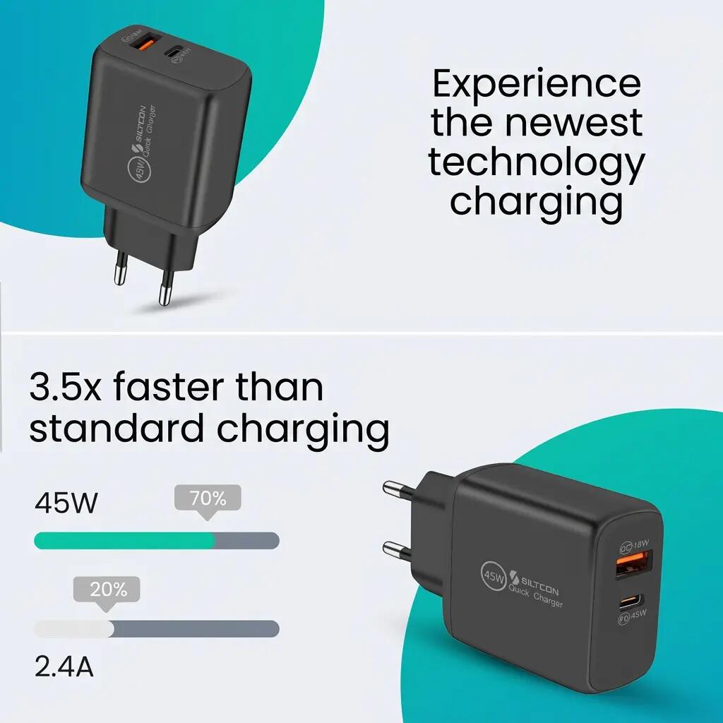 Snellader 45W – USB-C, USB-A 18W en 2m Kabel 3/11