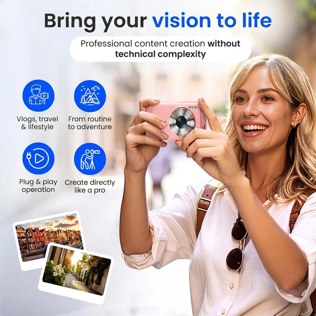 Digitale Camera 4K 64MP – Dual Lens, 16x Zoom, 64GB SD – Roze 2/11