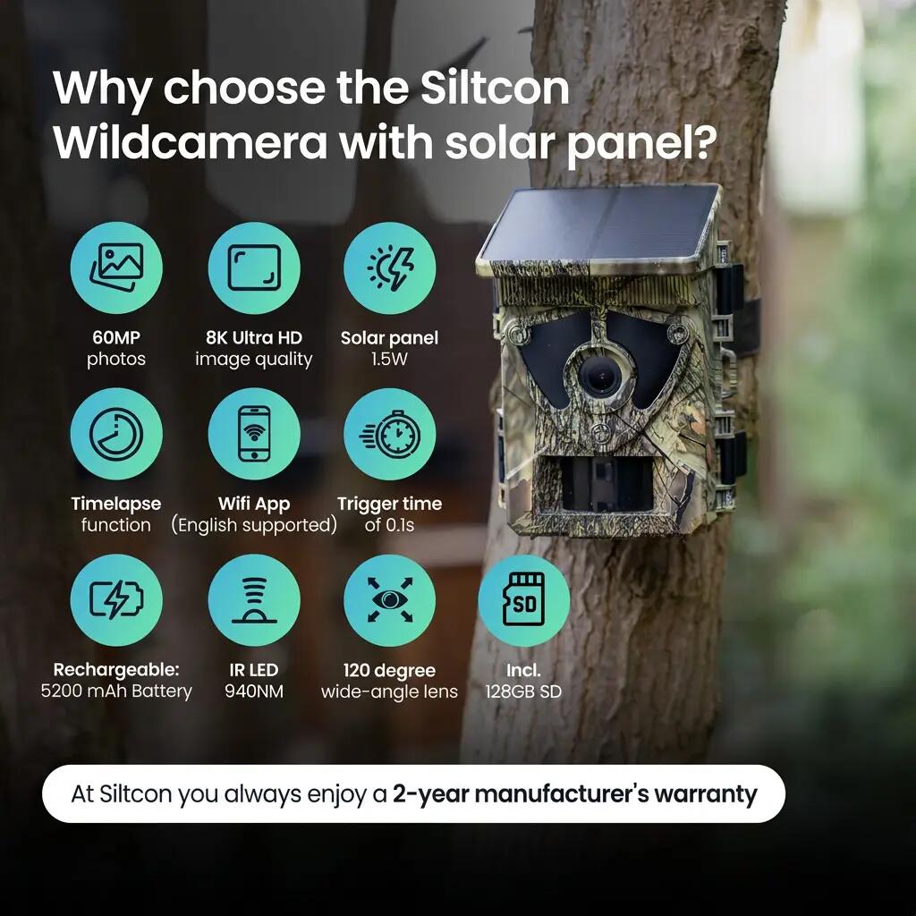 Wildkamera 8K 60 MP WLAN Solarpanel 128 GB SD-Karte 3/15