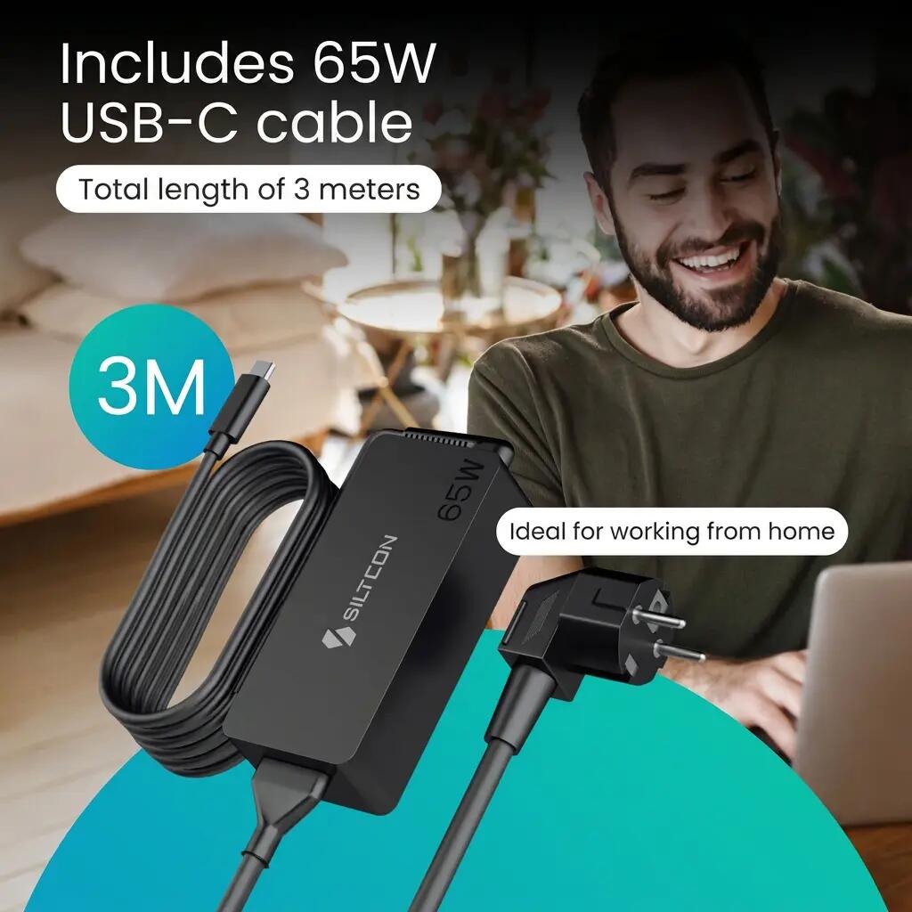 Laptopoplader USB-C 65W – 3m Kabel 3/14
