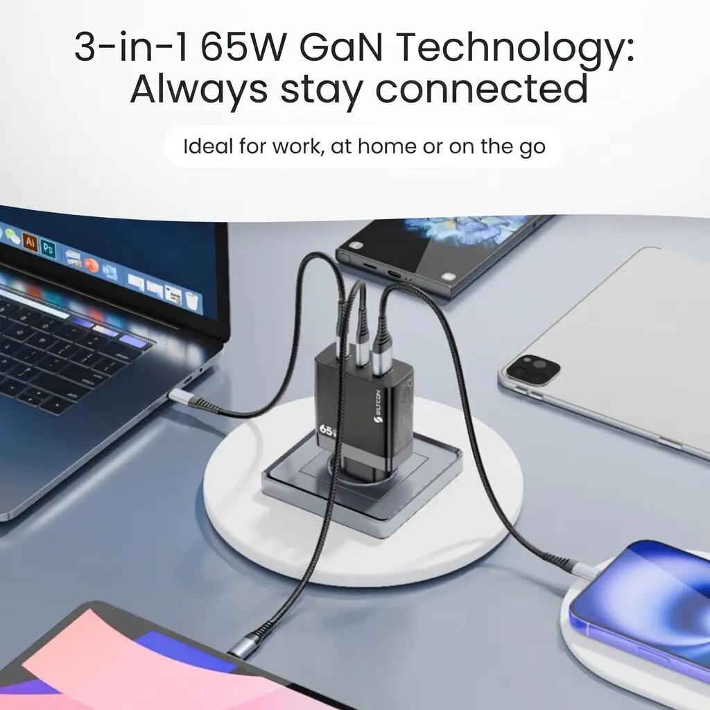 Snellader GaN 65W – 2x USB-C en USB-A 2/11