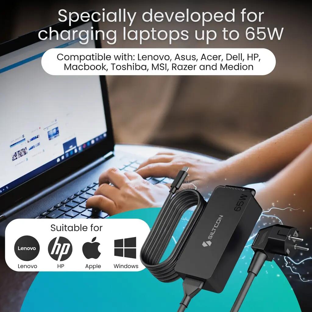 Laptopoplader USB-C 65W – 3m Kabel 2/14