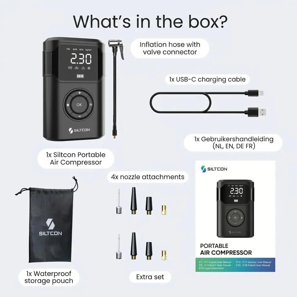 Gonfleur électrique 10,5 bar 30 l/min batterie externe 8000 mAh 11/15