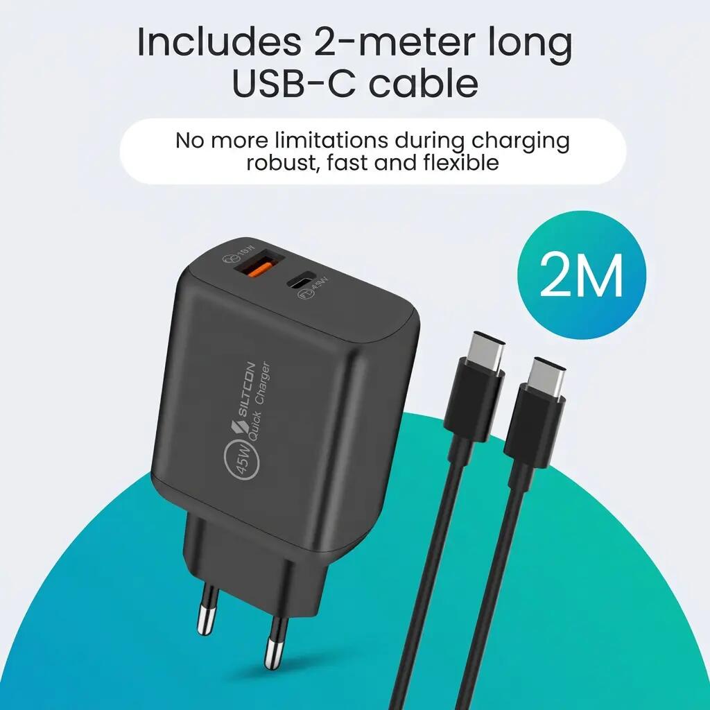 Snellader 45W – USB-C, USB-A 18W en 2m Kabel 11/11