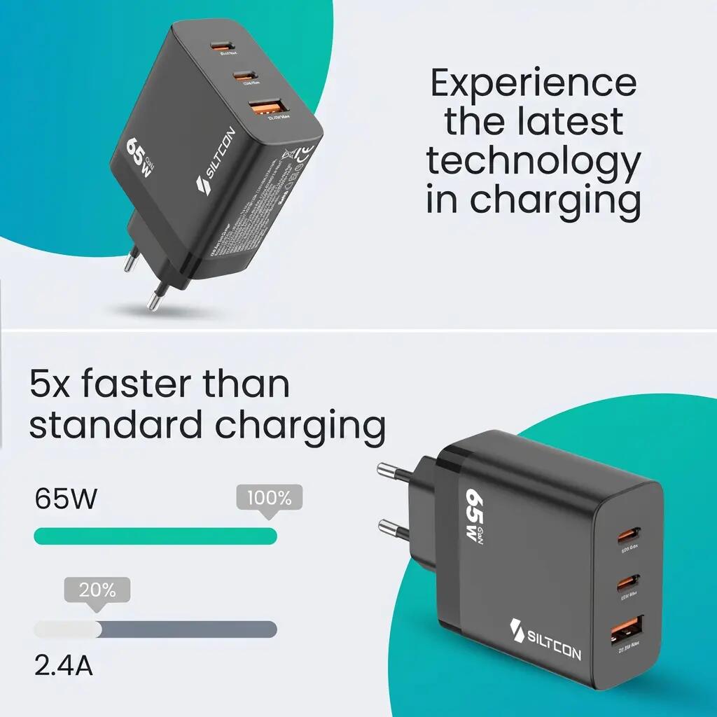 Snellader GaN 65W – 2x USB-C en USB-A 11/11