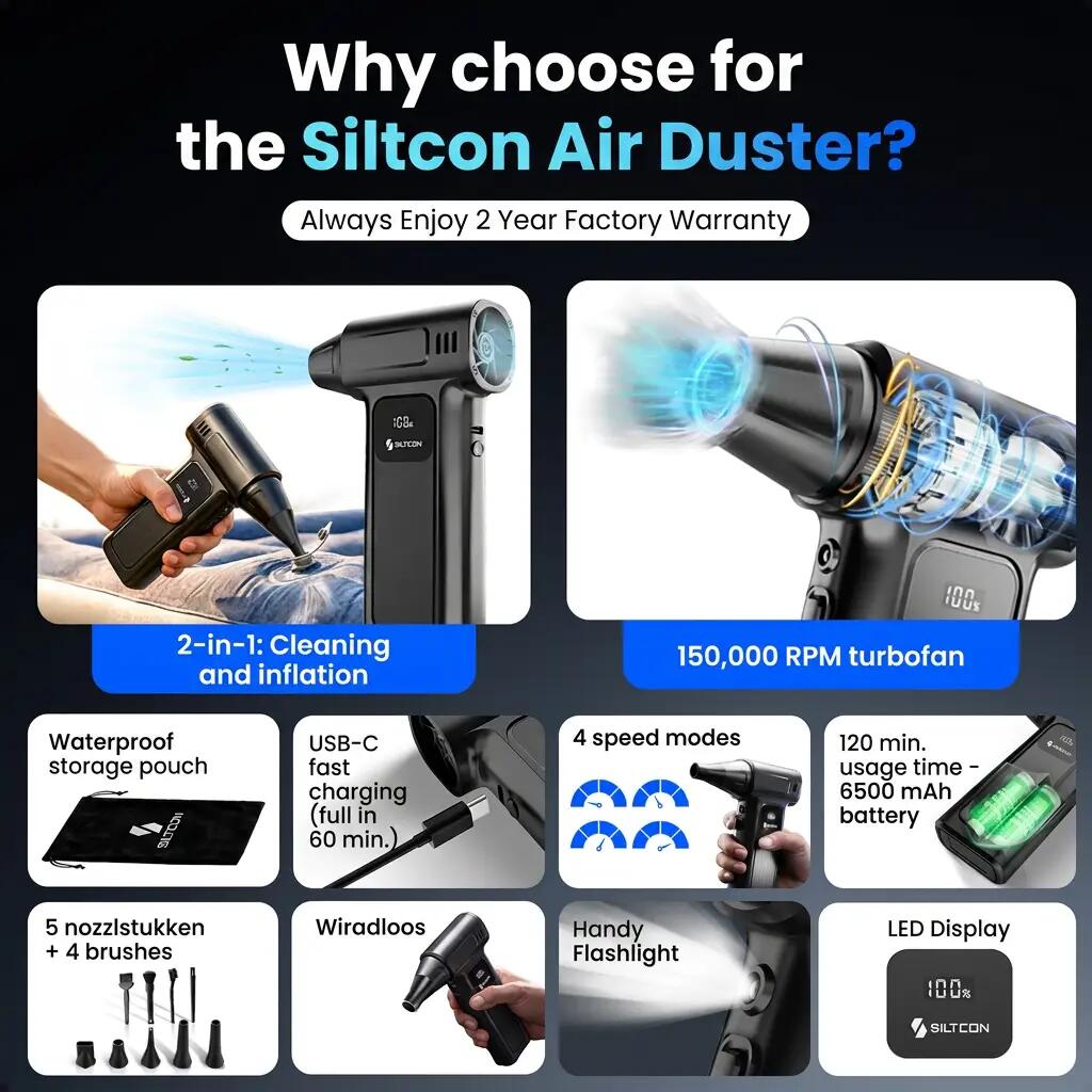 Air duster Pro 150.000 RPM draadloos 4 standen 5 mondstukken 10/15