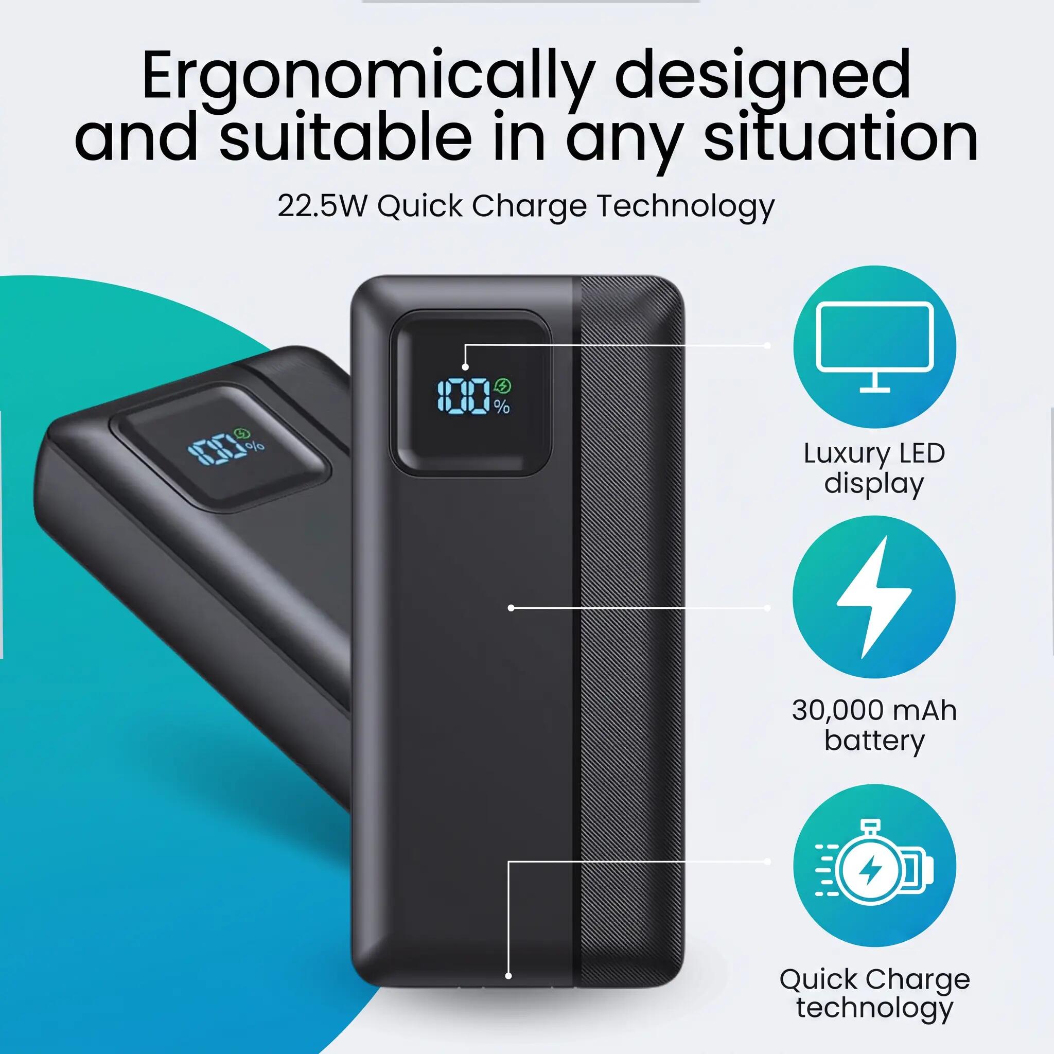 Powerbank 30000mAh - USB-C 22.5W - LED Display 3/11