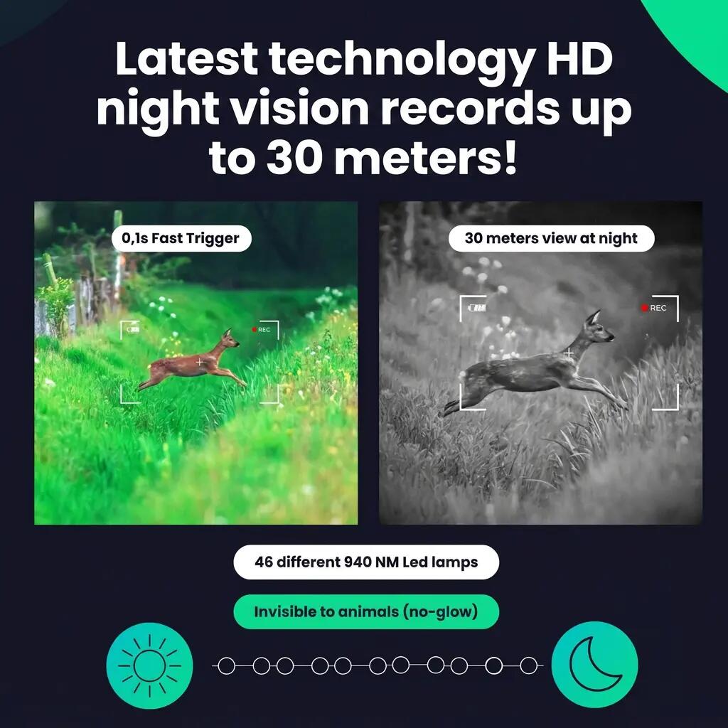 Caméra de chasse 4K 60 MP vision nocturne carte SD 64 Go 7/15