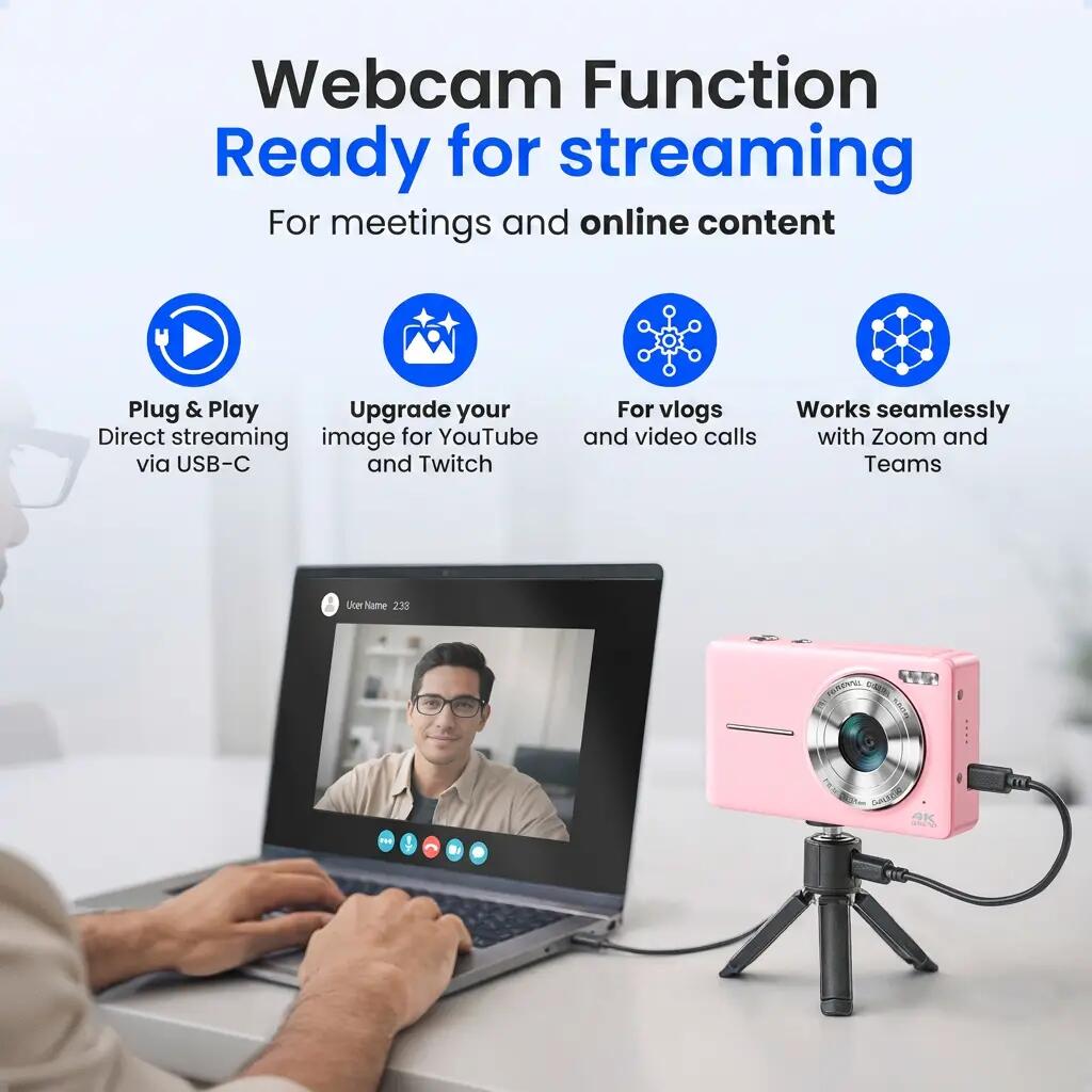 Digitale Camera 4K 64MP – Dual Lens, 16x Zoom, 64GB SD – Roze 7/11