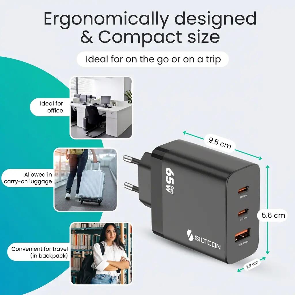 Snellader GaN 65W – 2x USB-C en USB-A 7/11