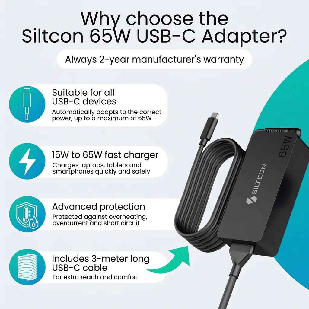 Laptopoplader USB-C 65W – 3m Kabel 8/14