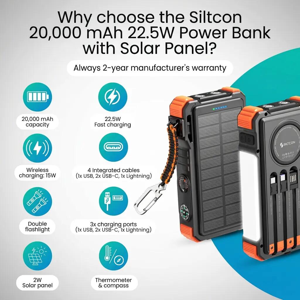 Powerbank Solar 20000mAh - 15W Draadloos - USB-C 22.5W 3/12