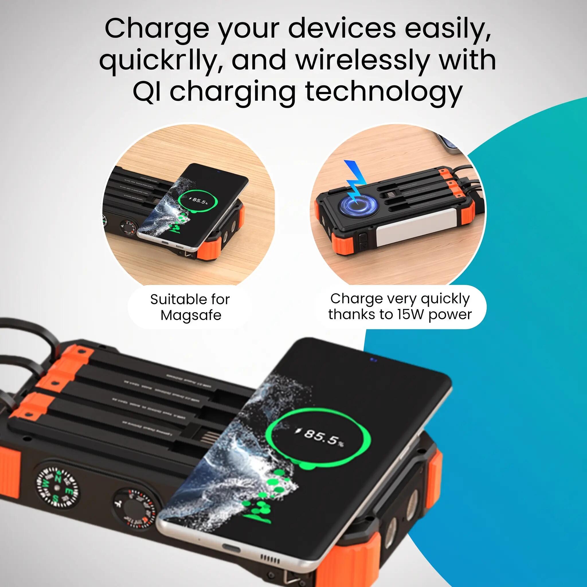 Powerbank Solar 20000mAh - 15W Draadloos - USB-C 22.5W 7/12