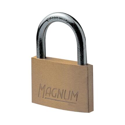 Magnum massief messing hangslot met sleutel, goudkleurig, 6,6 x 5 x 1,1 cm