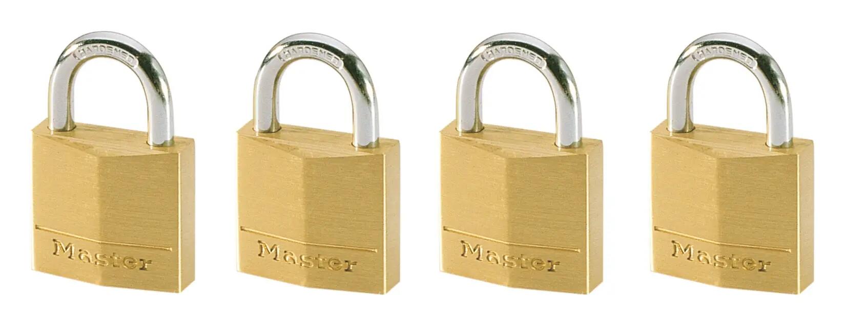 Zestaw 4 mosiężnych kłódek na klucz Master Lock 150EURQNOP, kolor złoty 2/2