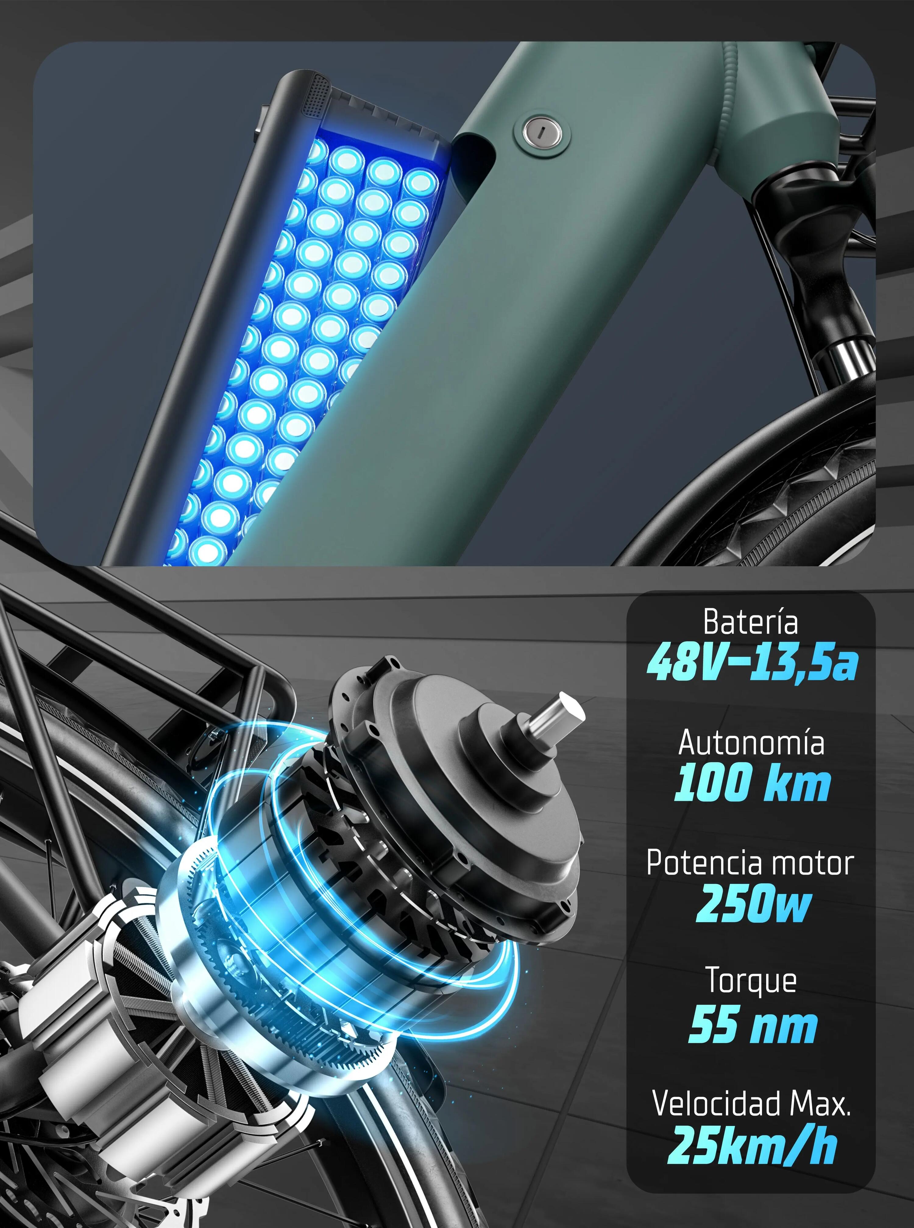 Bicicleta elétrica dobrável ZWheel Urban Realm, 250W, 45Nm, 13.5Ah, 130km, azul 6/11