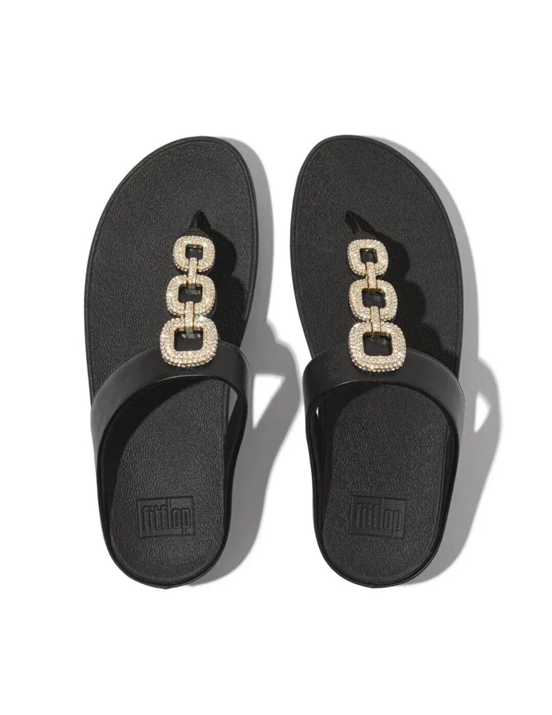 Sandalen für Frauen Fitflop Fino crystal chain Leder Schwarz 4/7