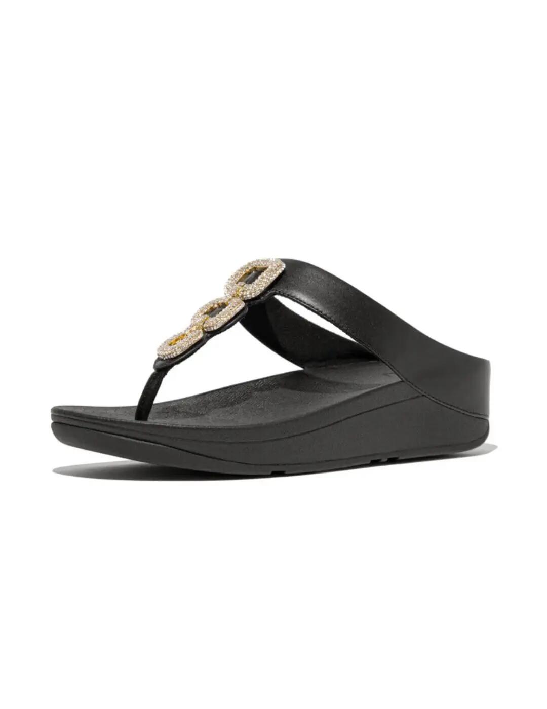 Sandalen für Frauen Fitflop Fino crystal chain Leder Schwarz 2/7