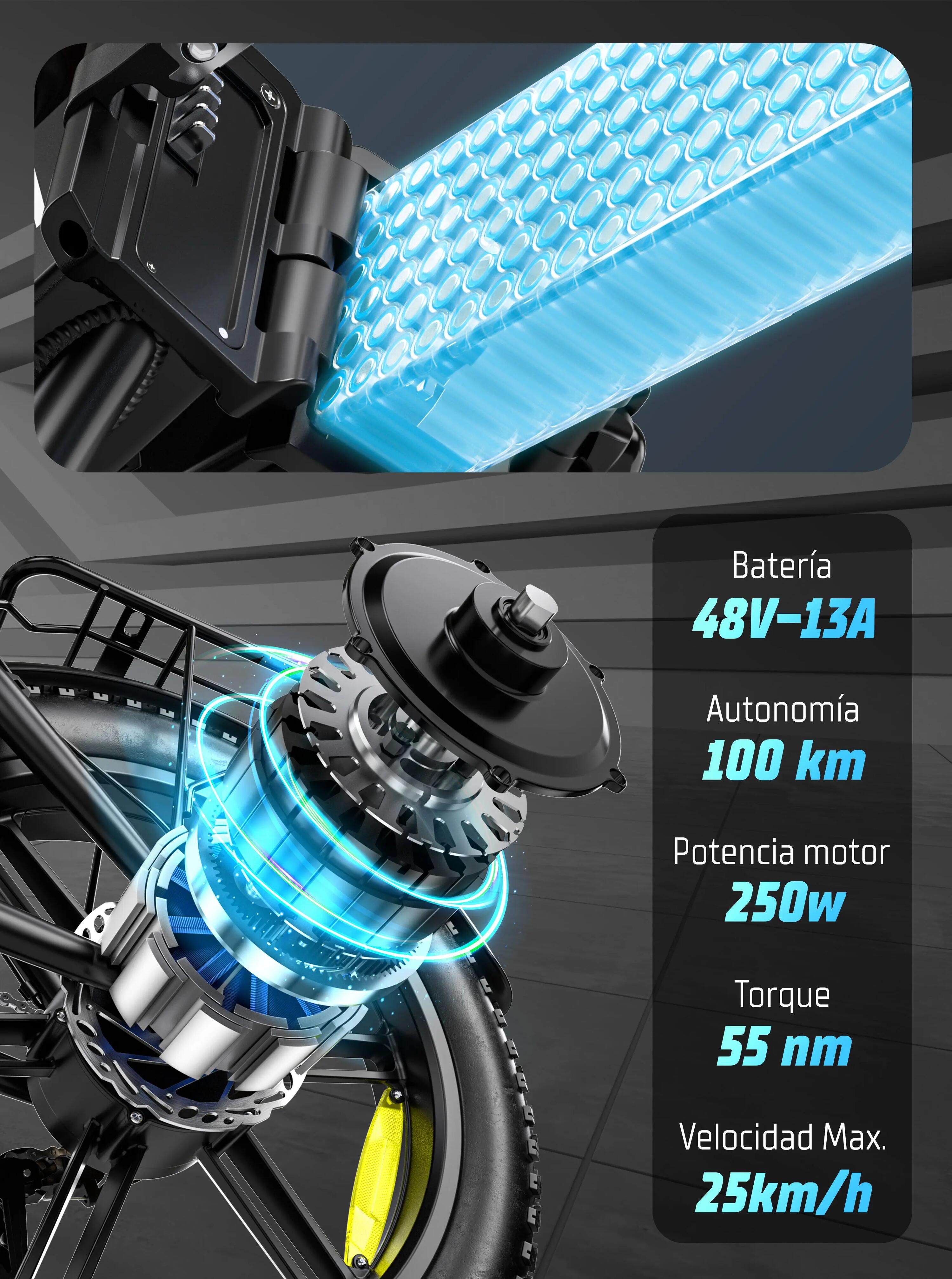 Bicicleta eléctrica plegable ZWheel Urban Flux, 250W, 55nm, 13Ah, 100km, verde 5/10