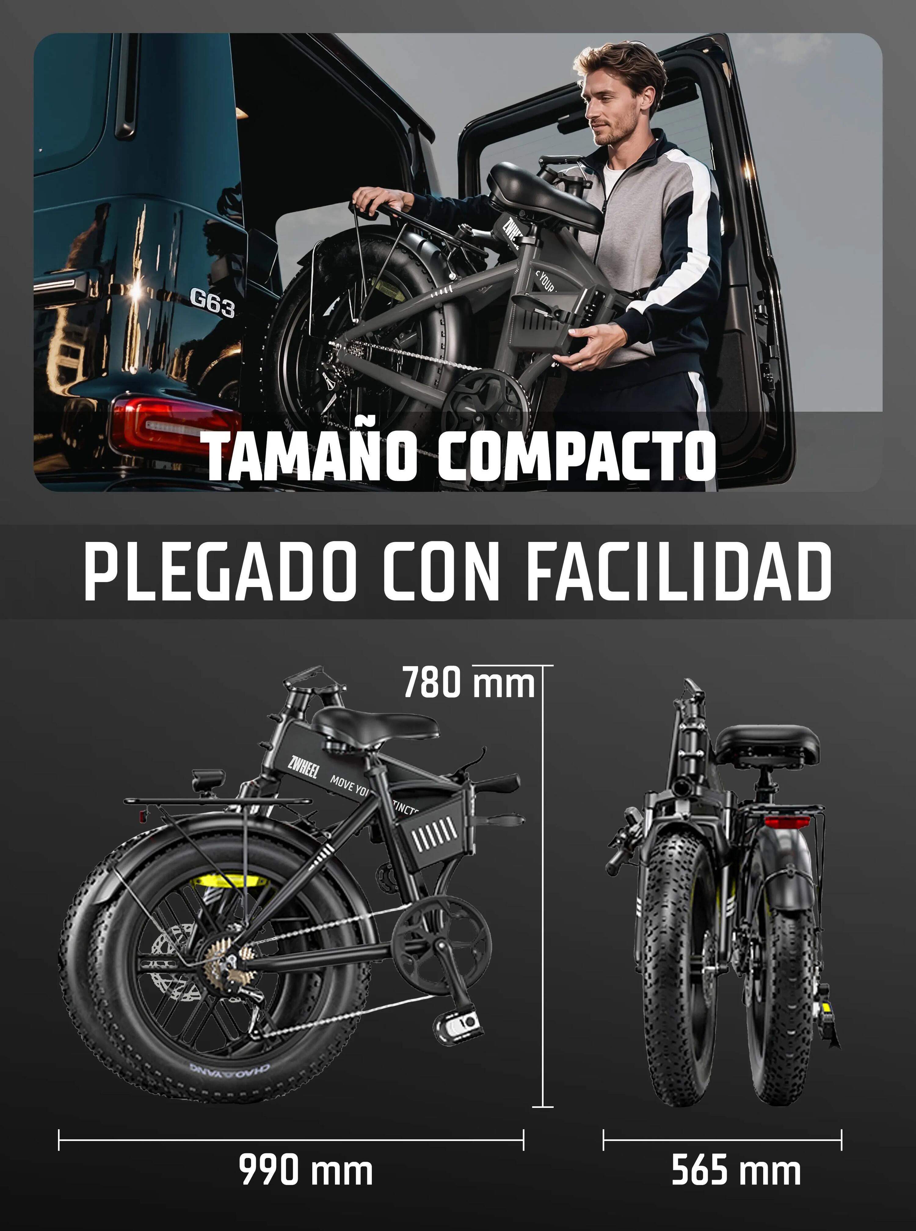 Bicicleta eléctrica plegable ZWheel Urban Flux, 250W, 55nm, 13Ah, 100km, verde 10/10