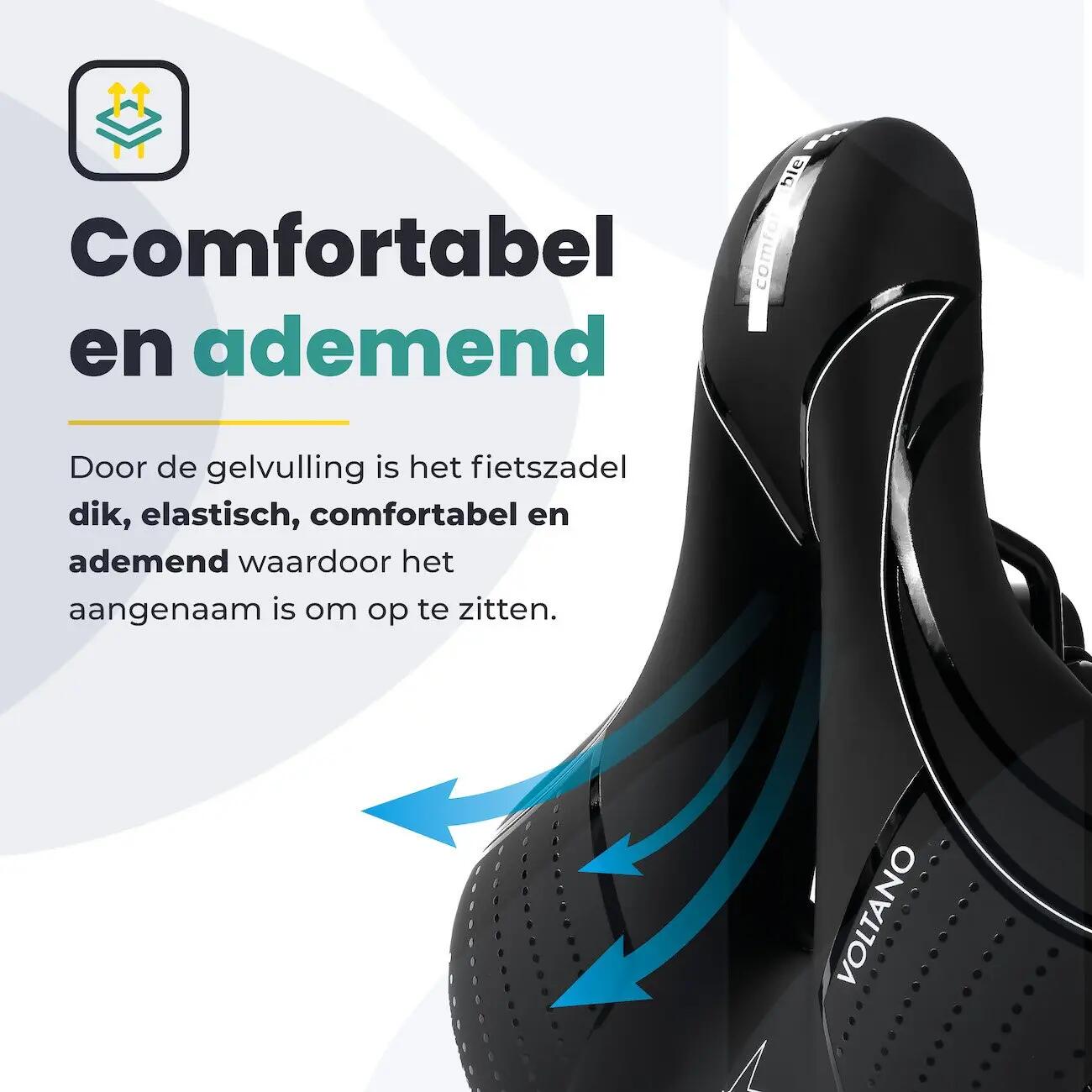 Voltano Fietszadel Essence - Zwart - Unisex - Breed - Gel Zadel 6/7