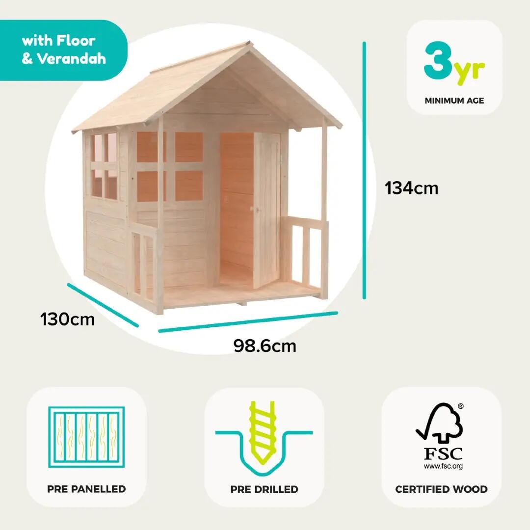 Kinderspielhaus mit Boden und Veranda BOUTON D'OR COTTAGE Braun FSC® 5/5