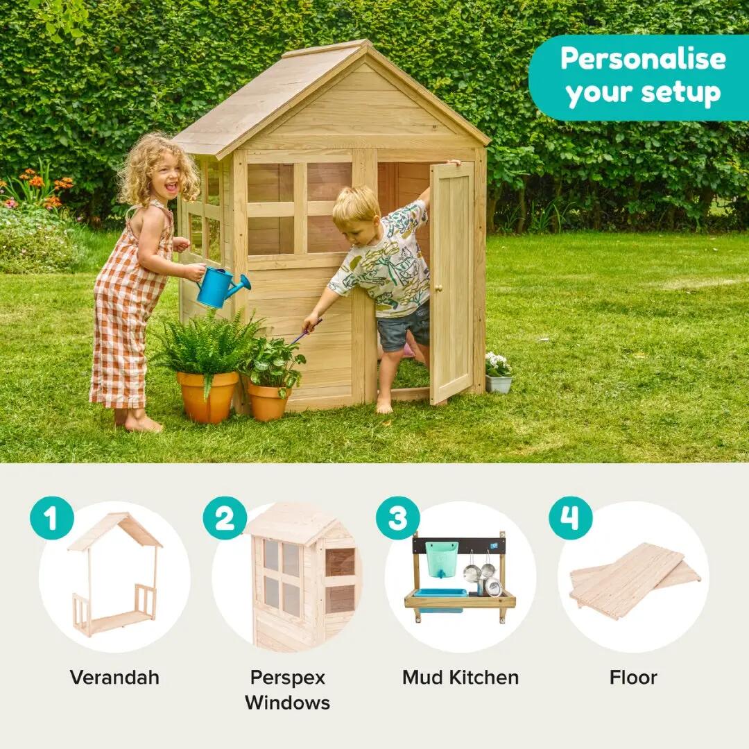 Kinderhuisje met vloer, veranda en keuken BOUTON D'OR COTTAGE bruin FSC® 3/5