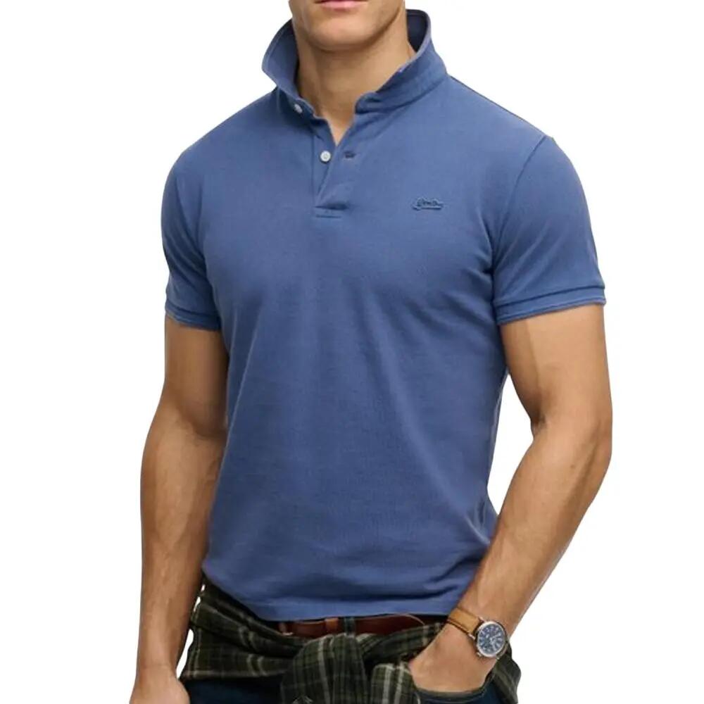 Polo Classica Superdry da Uomo in Piquet Blu 2/5