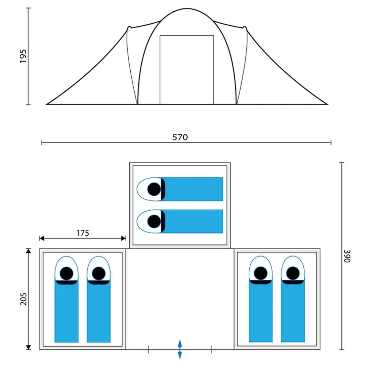 Tenda de campismo - Daytona 6 XL 6 pessoas - cúpula - 3x cabina de dormir 7/14
