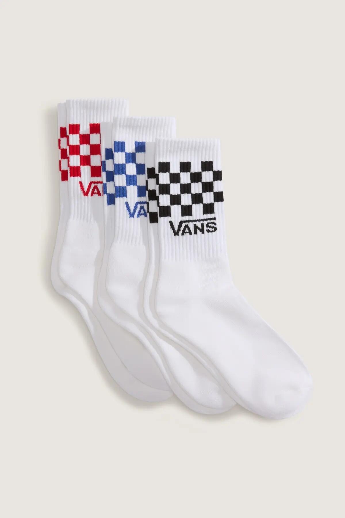 Meias Vans Modelo Vn000qbuwht1 Classic Check Crew Cor Branco 5/5